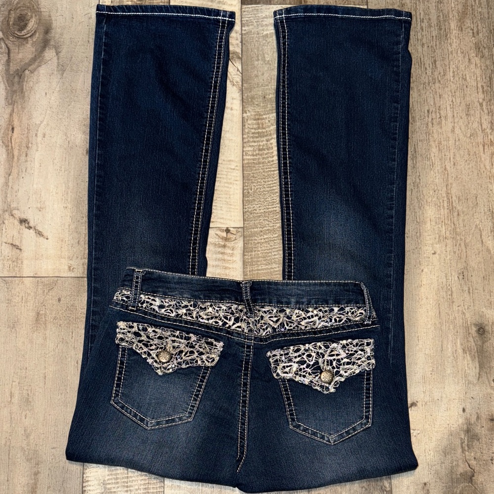 a.n.a Dark Blue Straight Leg Jeans with Lace Pockets-size 6